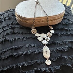 Chico's Silver and White Medallion Necklace